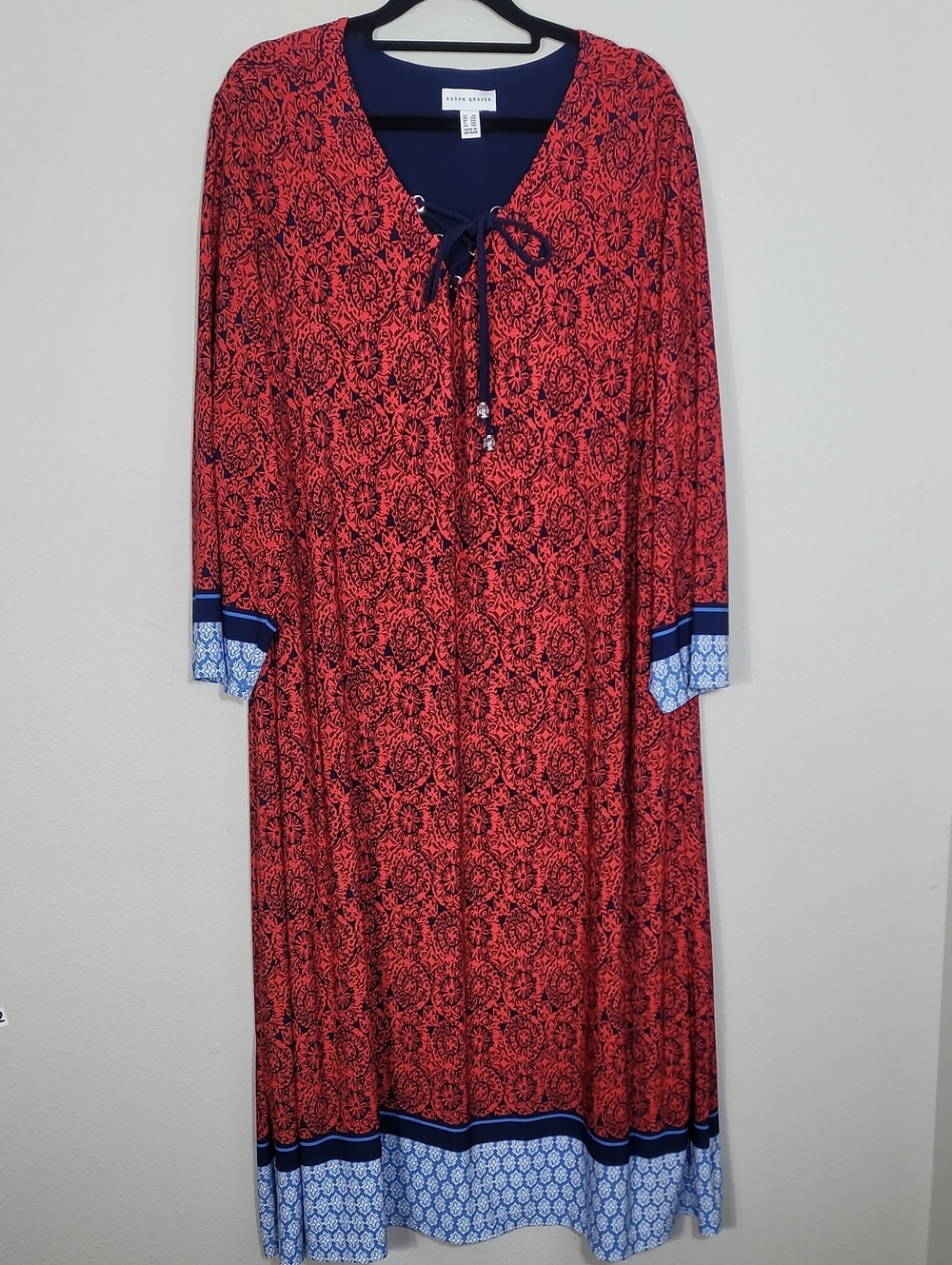 Susan Graver Artsy Lace Up Midi Dress Size 2X